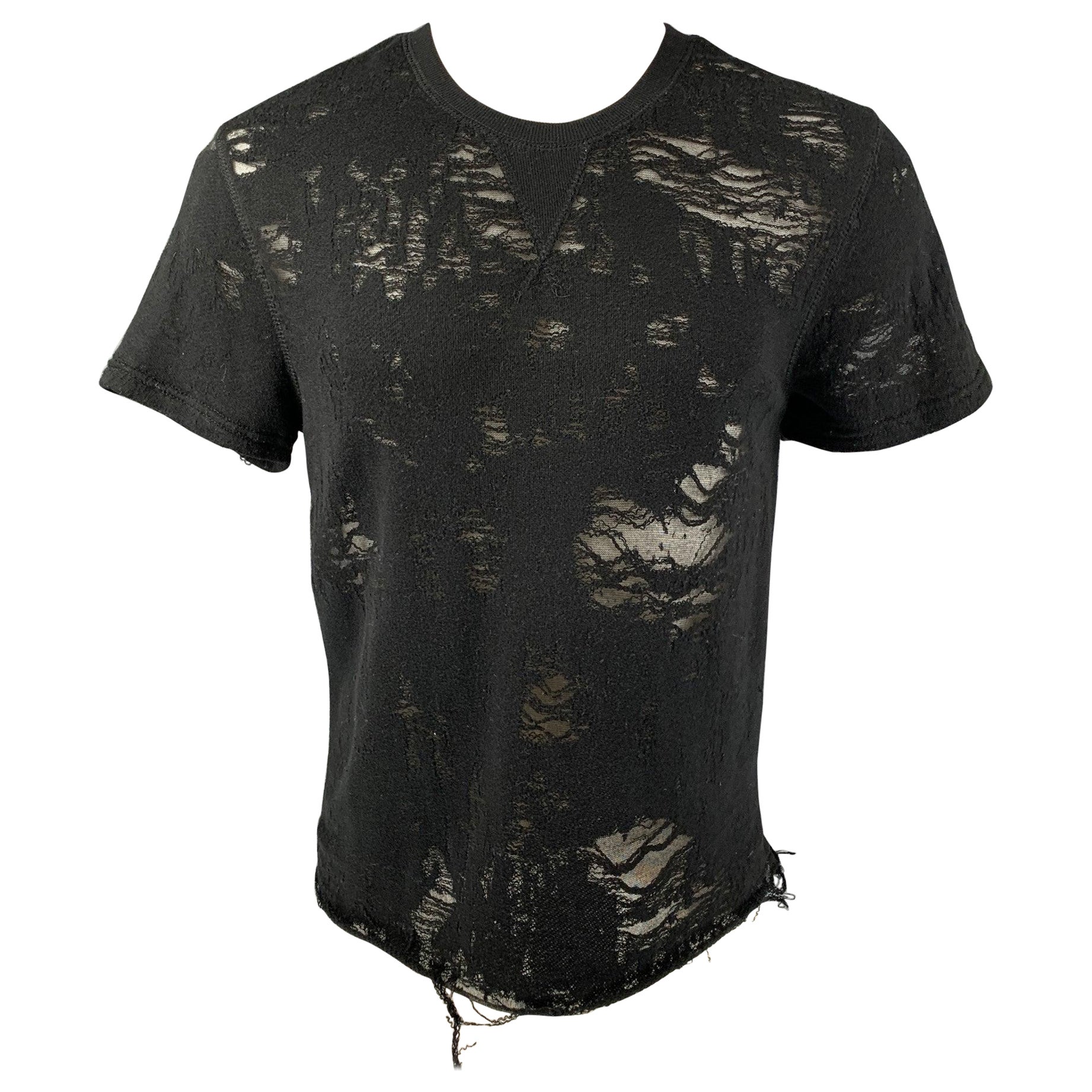 IRO Gaetane Size XS  Black Distressed Cotton Blend Crew-Neck T-shirt For Sale