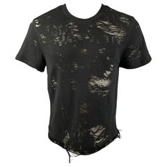 IRO Gaetane Size XS  Black Distressed Cotton Blend Crew-Neck T-shirt
