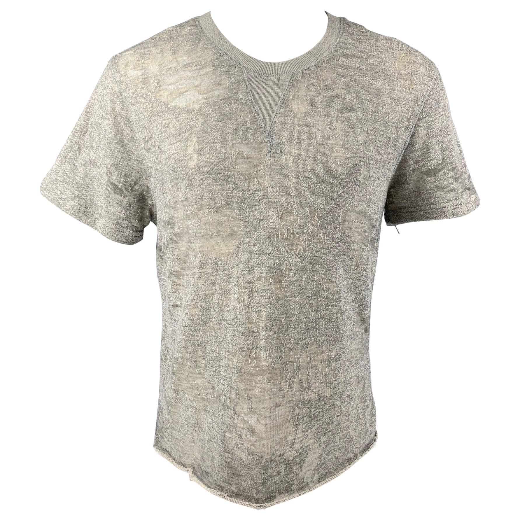 IRO Gaetane Größe S Heather Grau Distressed Baumwollmischung Crew-Neck T-Shirt mit Rundhalsausschnitt im Angebot
