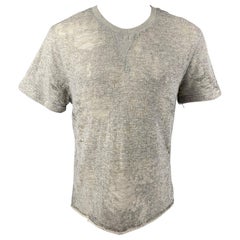 IRO Gaetane Size S Heather Grey Distressed Cotton Blend Crew-Neck T-shirt