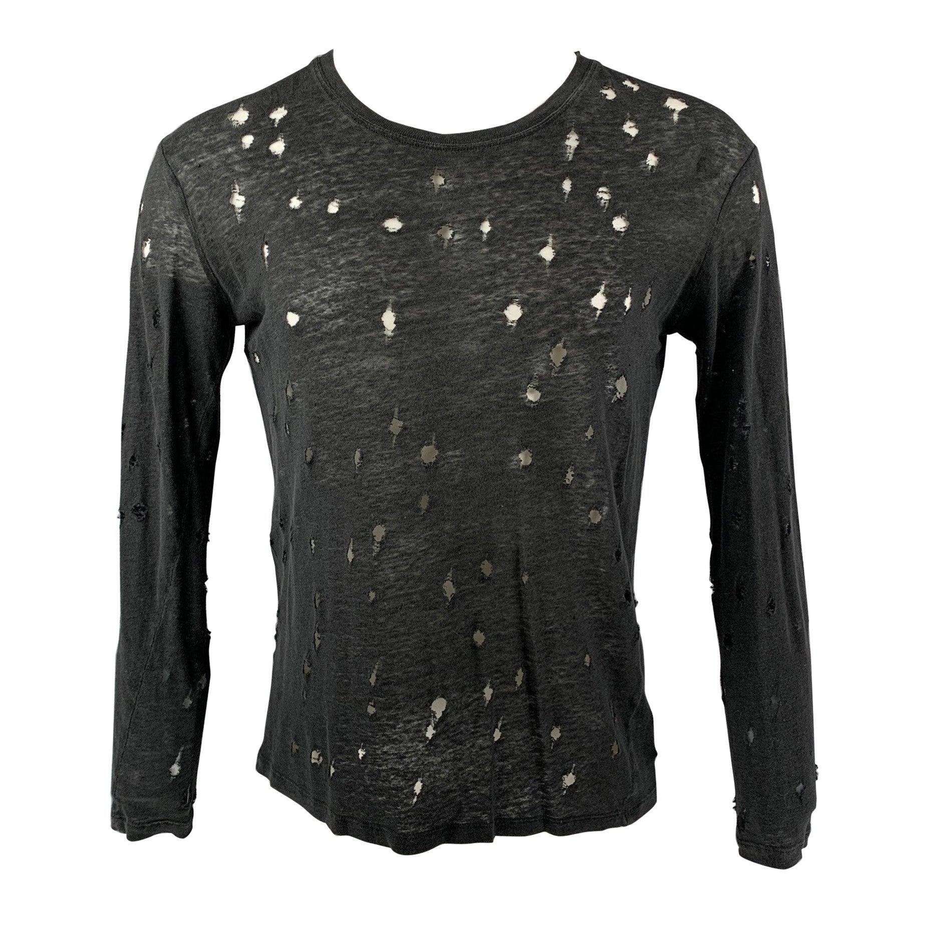 IRO Marvina  Size XS Black Distressed Linen Long Sleeve T-shirt For Sale