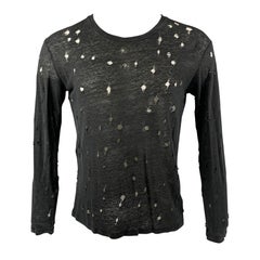 IRO Marvina  Size XS Black Distressed Linen Long Sleeve T-shirt