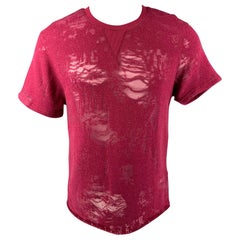 IRO Gaetane Size XS Burgundy Distressed Cotton Blend Crew-Neck T-shirt