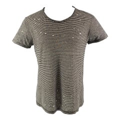 IRO Size S Black White Stripe Linen Crew-Neck T-shirt