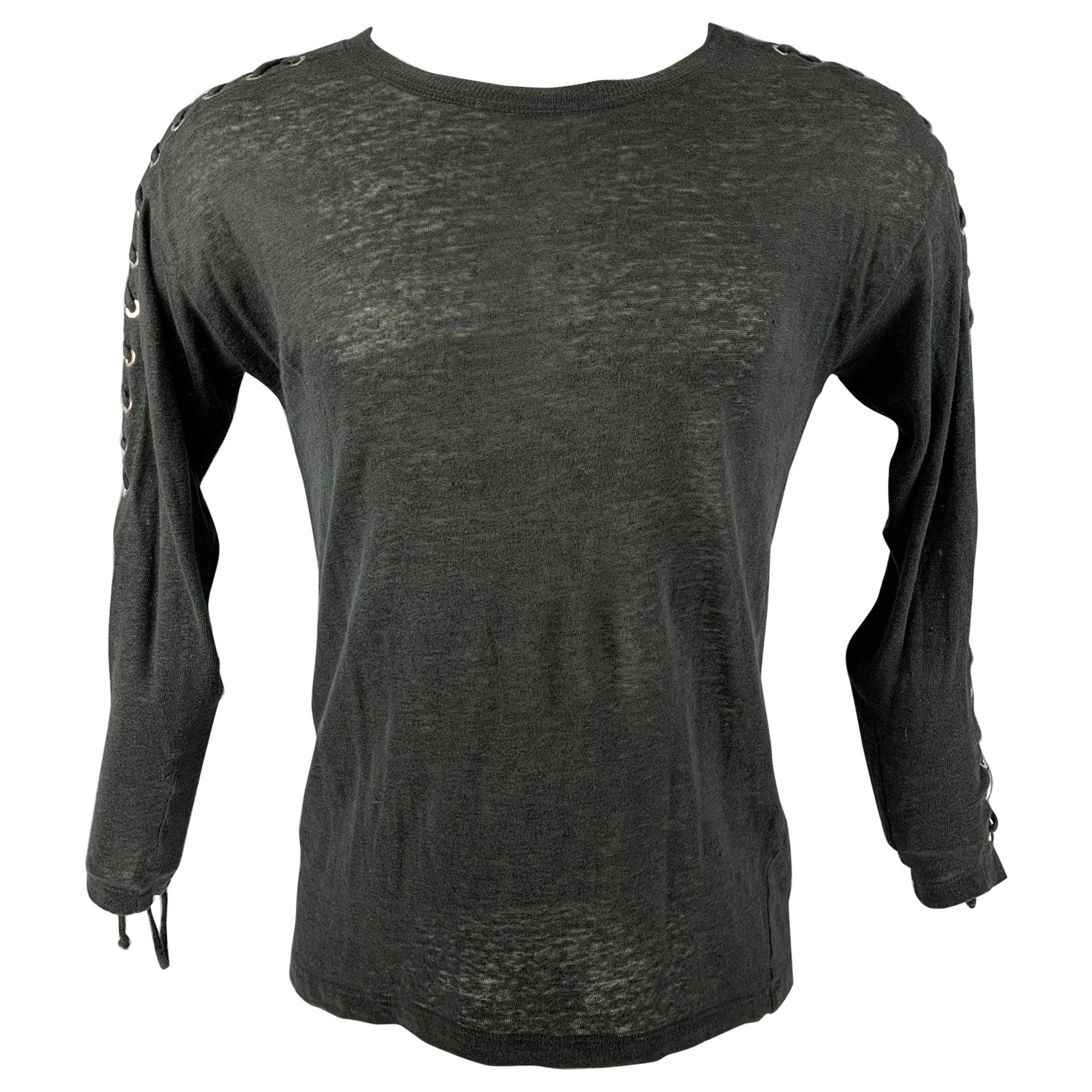 IRO Salim Size XS Black Solid Linen Long Sleeve T-shirt en vente