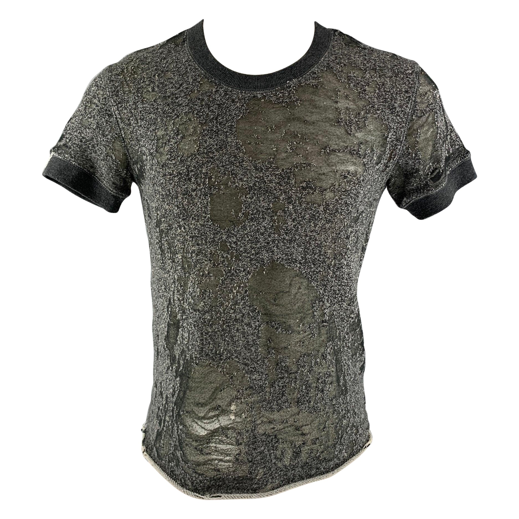 IRO Size XS Dark Gray Distressed Cotton Blend Crew-Neck T-shirt For Sale