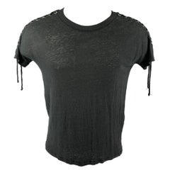 IRO Steiro Size XS Black Solid Linen Crew-Neck T-shirt