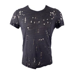 IRO Size XS Navy Distressed Linen Crew-Neck T-shirt
