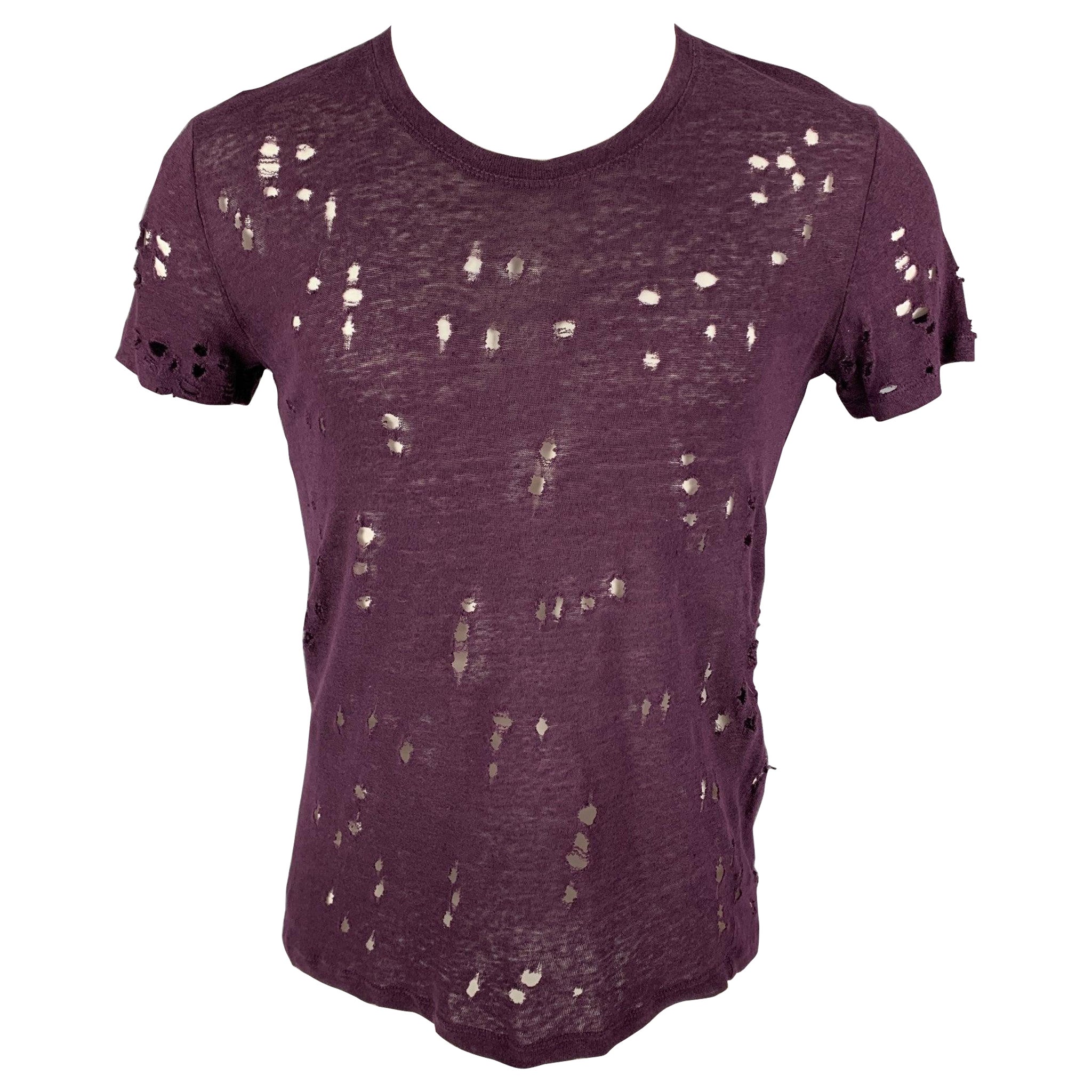 IRO Size XS Purple Distressed Linen Crew-Neck Clay T-shirt