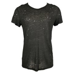 IRO Size XS Black Linen Distressed Crew-Neck T-shirt