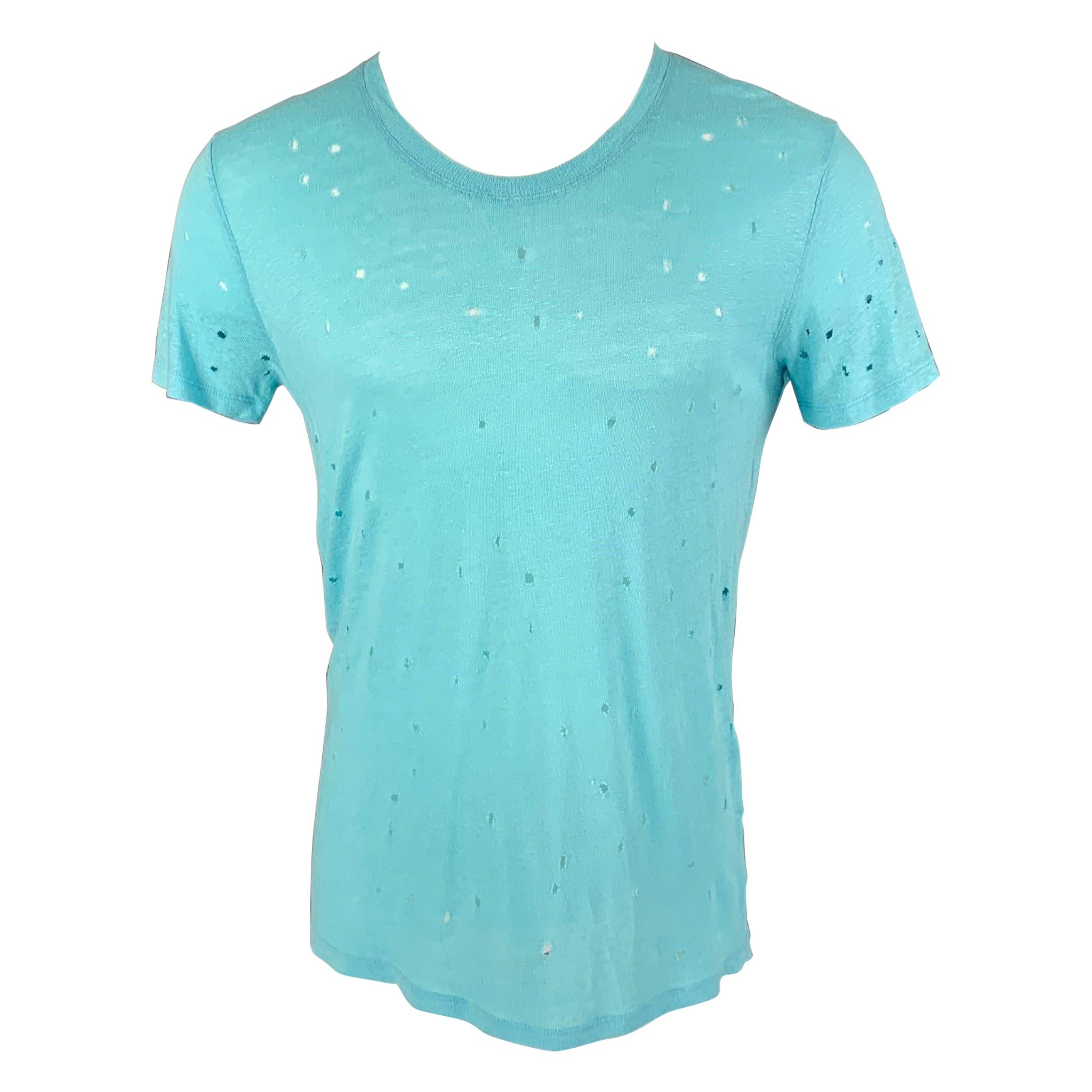 IRO Taille S T-shirt col ras du cou en lin vieilli bleu clair en vente