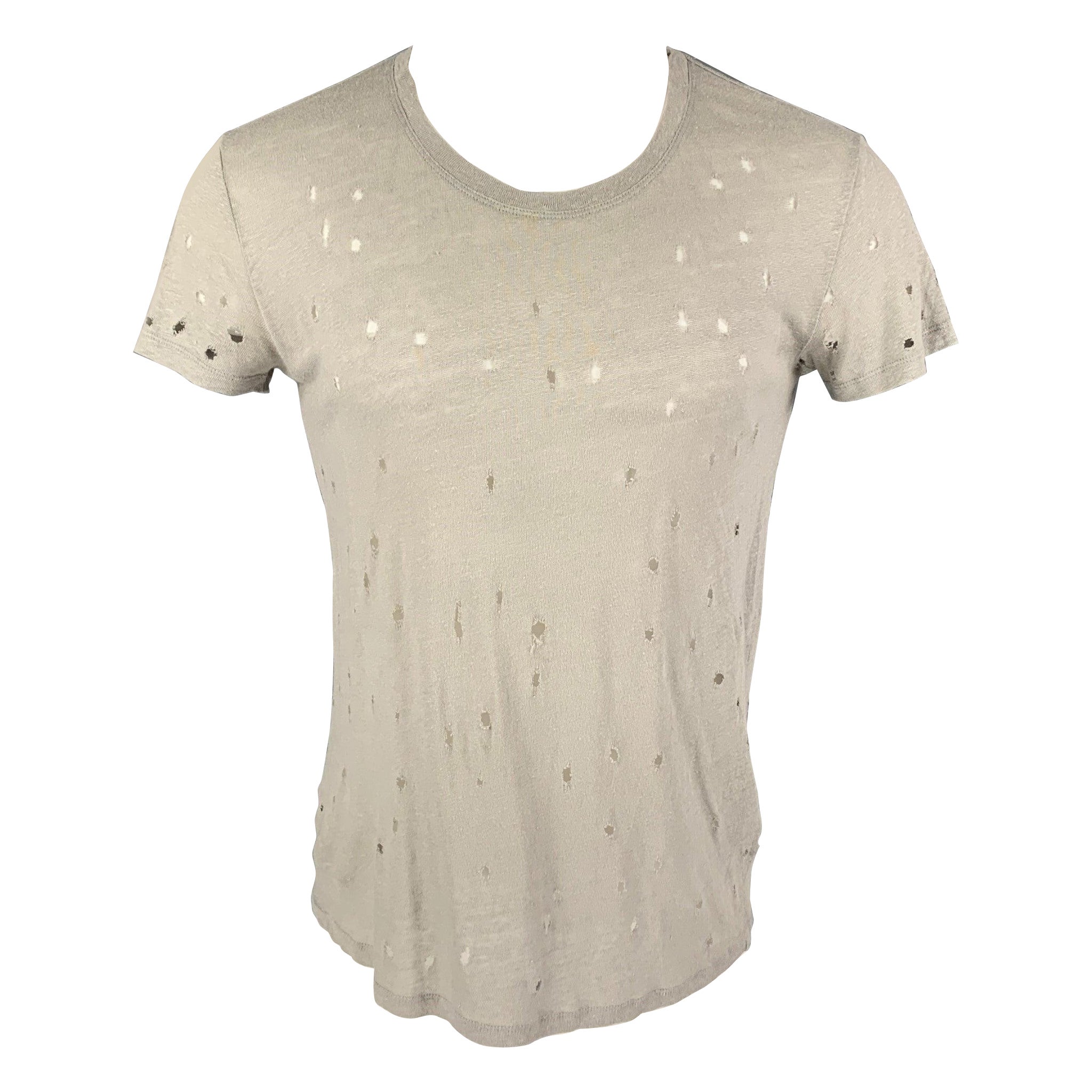 IRO Taille S T-shirt col ras du cou en lin vieilli gris clair en vente