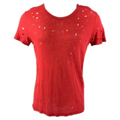 IRO Size S Red Distressed Linen Crew-Neck T-shirt