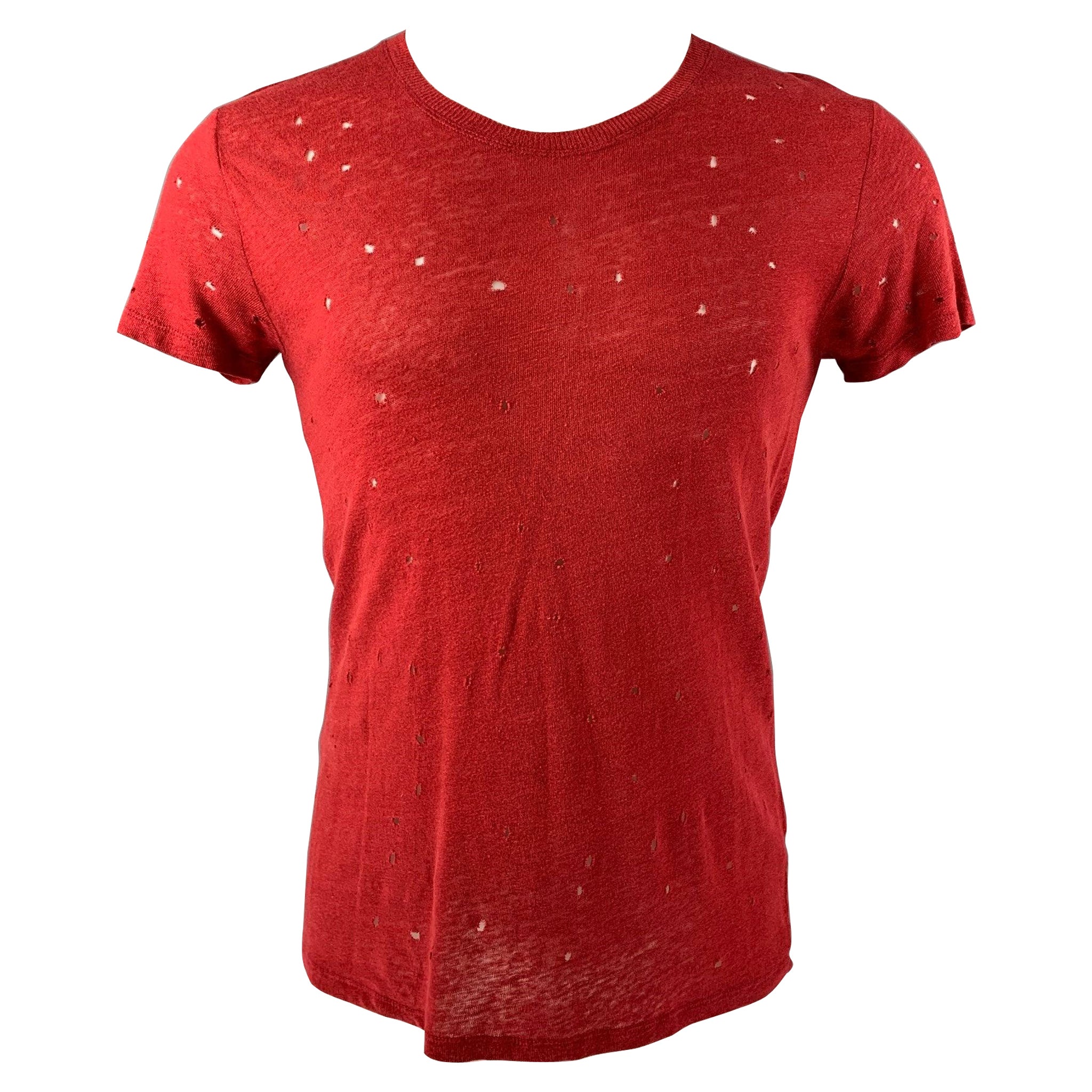 IRO Size XS Brick Distressed Linen Crew-Neck T-shirt en vente