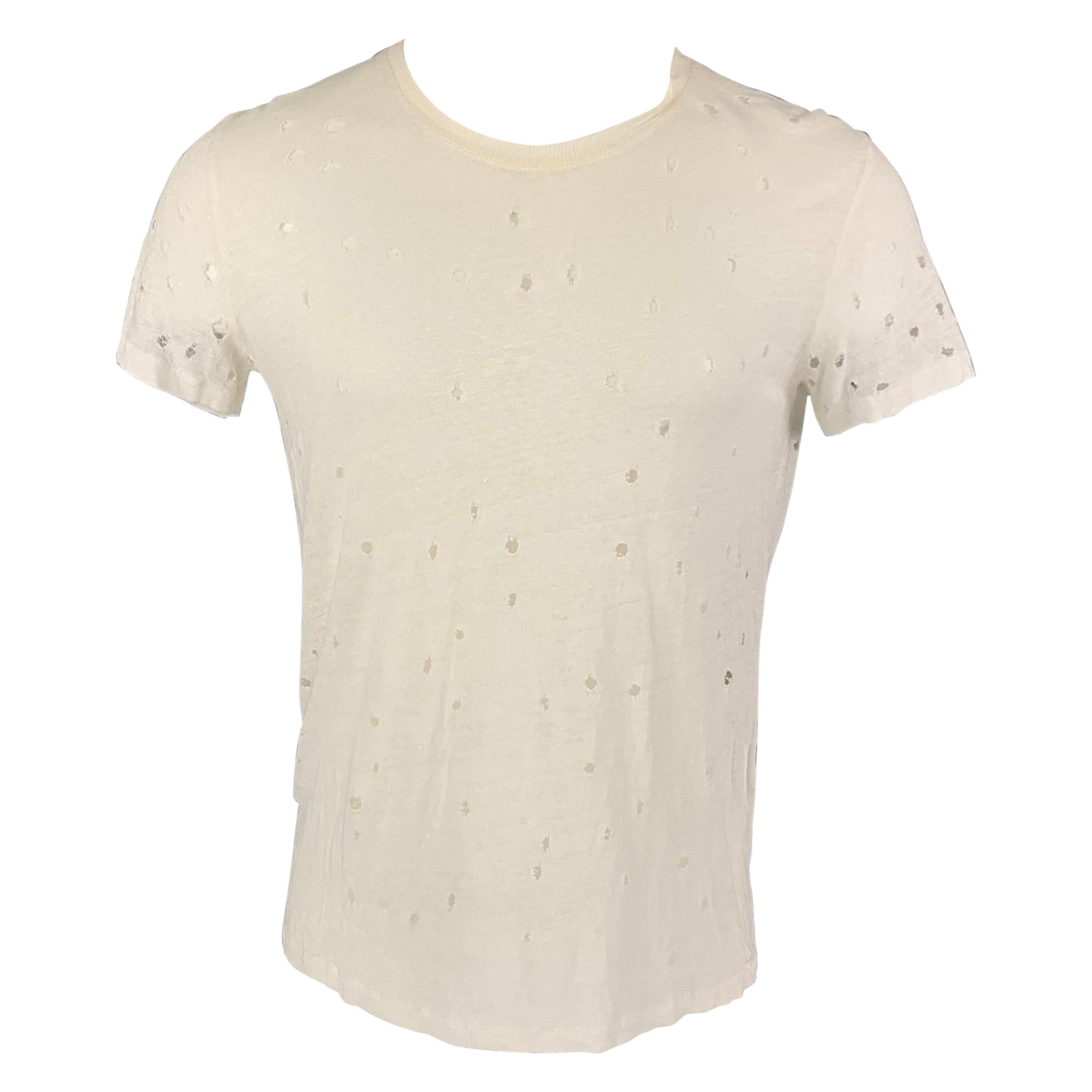 IRO T-shirt col ras du cou en lin blanc vieilli taille M en vente