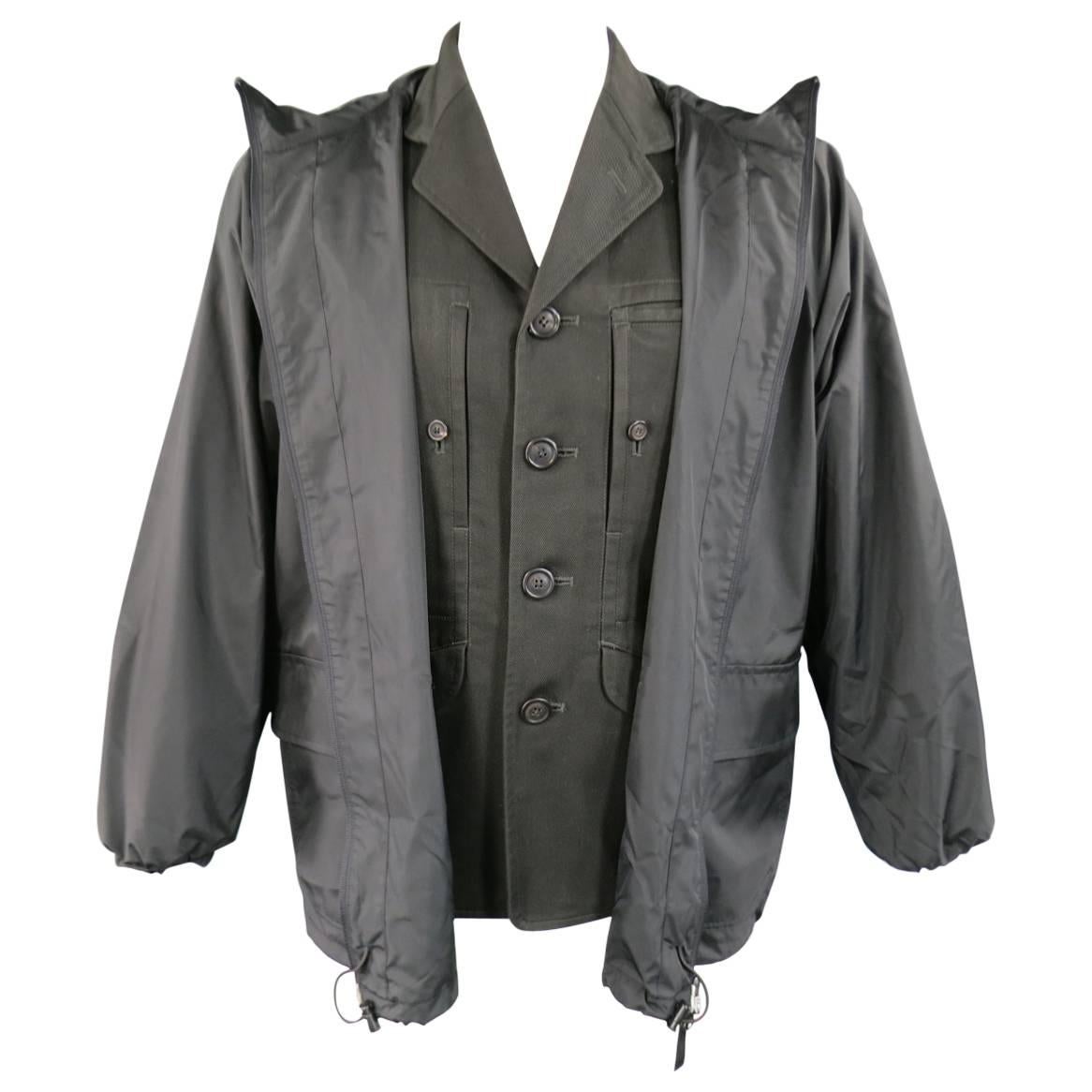 Issey Miyake Men's Jacket 38 Charcoal Cotton Jacket Zip Off Windbreaker Layer