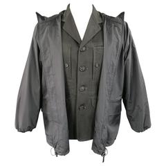 Retro Issey Miyake Men's Jacket 38 Charcoal Cotton Jacket Zip Off Windbreaker Layer