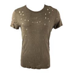 IRO Size S Dark Gray Distressed Linen Crew-Neck T-shirt