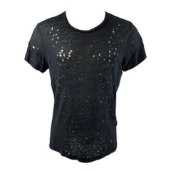 IRO Sijaspe Größe S Schwarz Leinen Distressed Crew-Neck T-Shirt