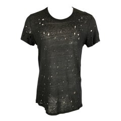 IRO Size S T-shirt col ras du cou en lin noir vieilli