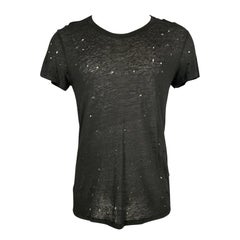 IRO Size XS Black Distressed Linen Crew-Neck T-shirt