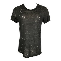 IRO Size S T-shirt col ras du cou en lin noir vieilli