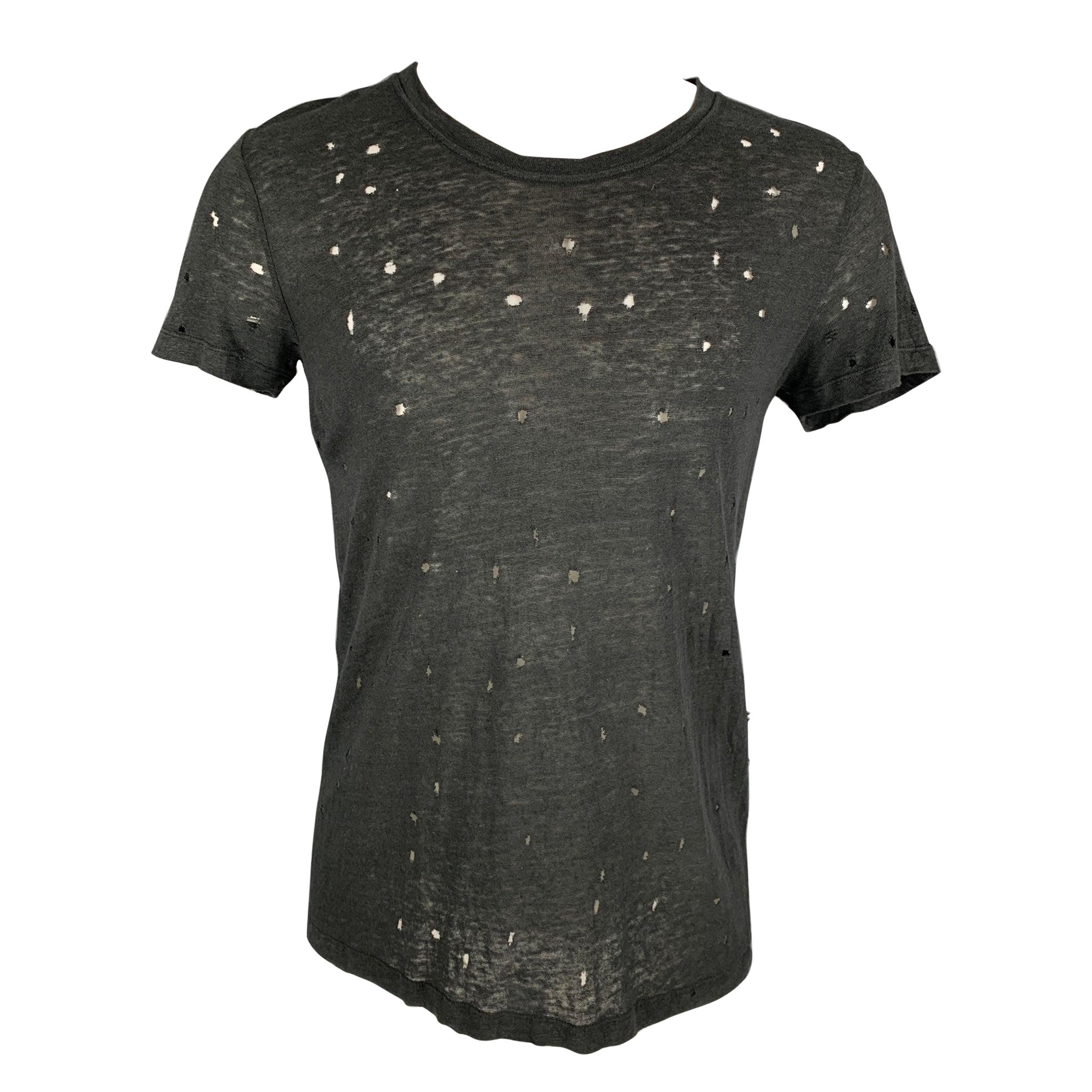 IRO Size XS Black Linen Distressed Crew-Neck T-shirt For Sale