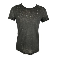 IRO Size XS Black Linen Distressed Crew-Neck T-shirt