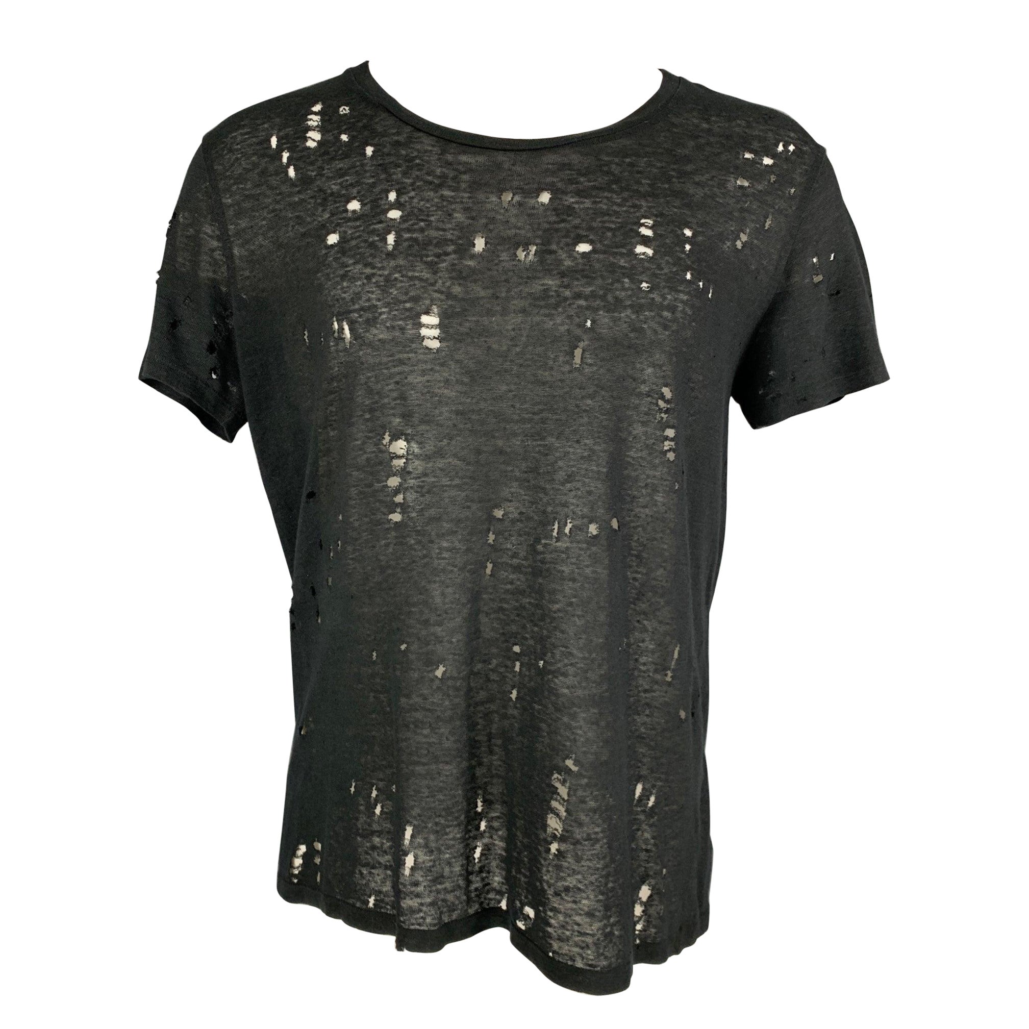 IRO Size S T-shirt col ras du cou en lin noir vieilli en vente