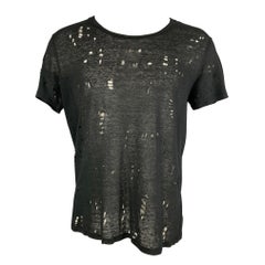 IRO T-Shirt mit Rundhalsausschnitt aus schwarzem Leinen in Größe S