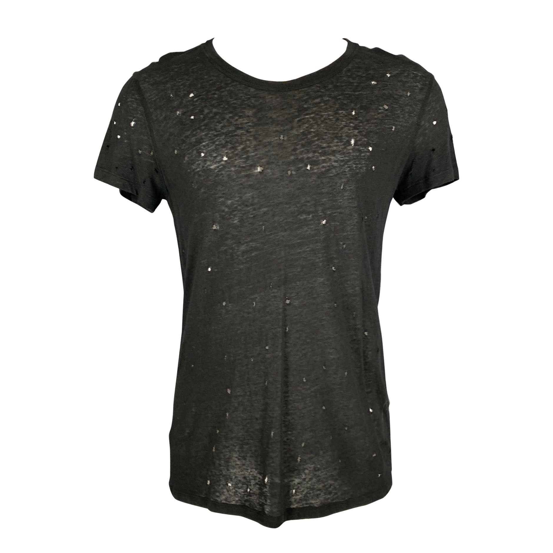 IRO Size XS Black Linen Distressed Crew-Neck T-shirt For Sale