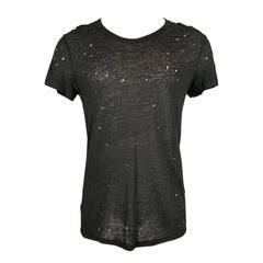 IRO Taille XS T-shirt à col ras du cou en lin noir vieilli
