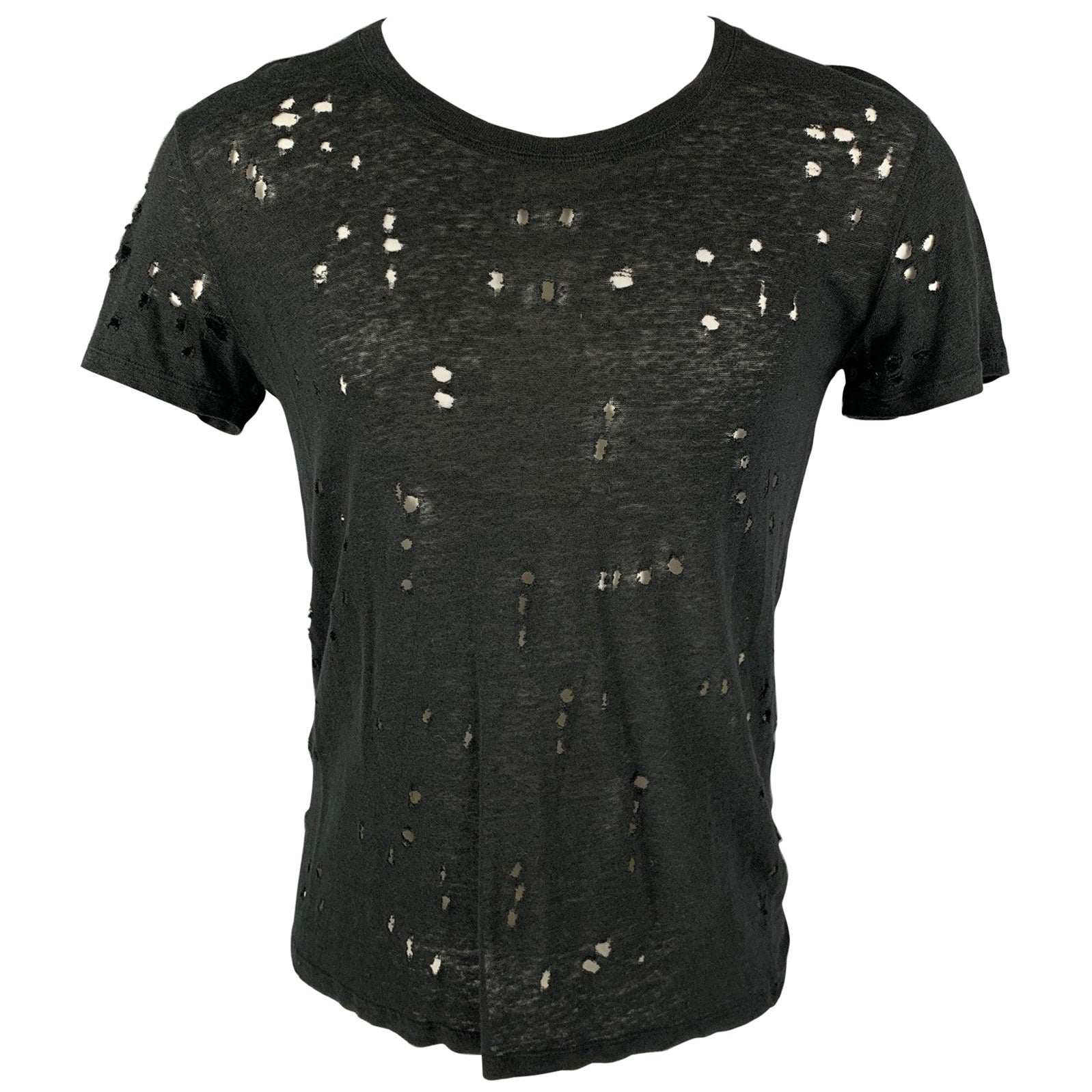 IRO CLAY Größe XS Schwarz Leinen Distressed Crew-Neck T-Shirt im Angebot
