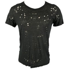 IRO CLAY Size XS Black Linen Distressed Crew-Neck T-shirt