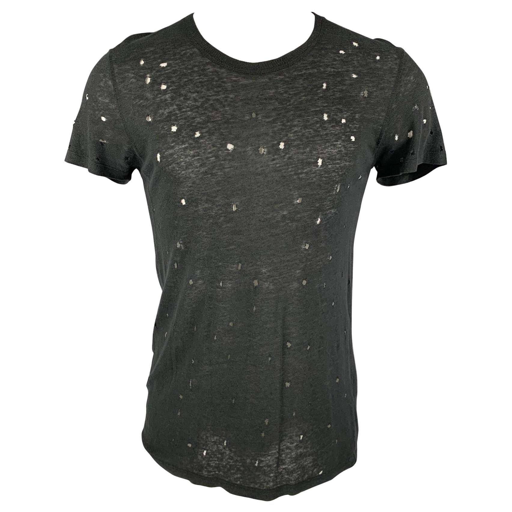 IRO CLAY Taille XS T-shirt col ras du cou en lin noir vieilli en vente