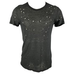 IRO CLAY Size XS Black Distressed Linen Crew-Neck T-shirt
