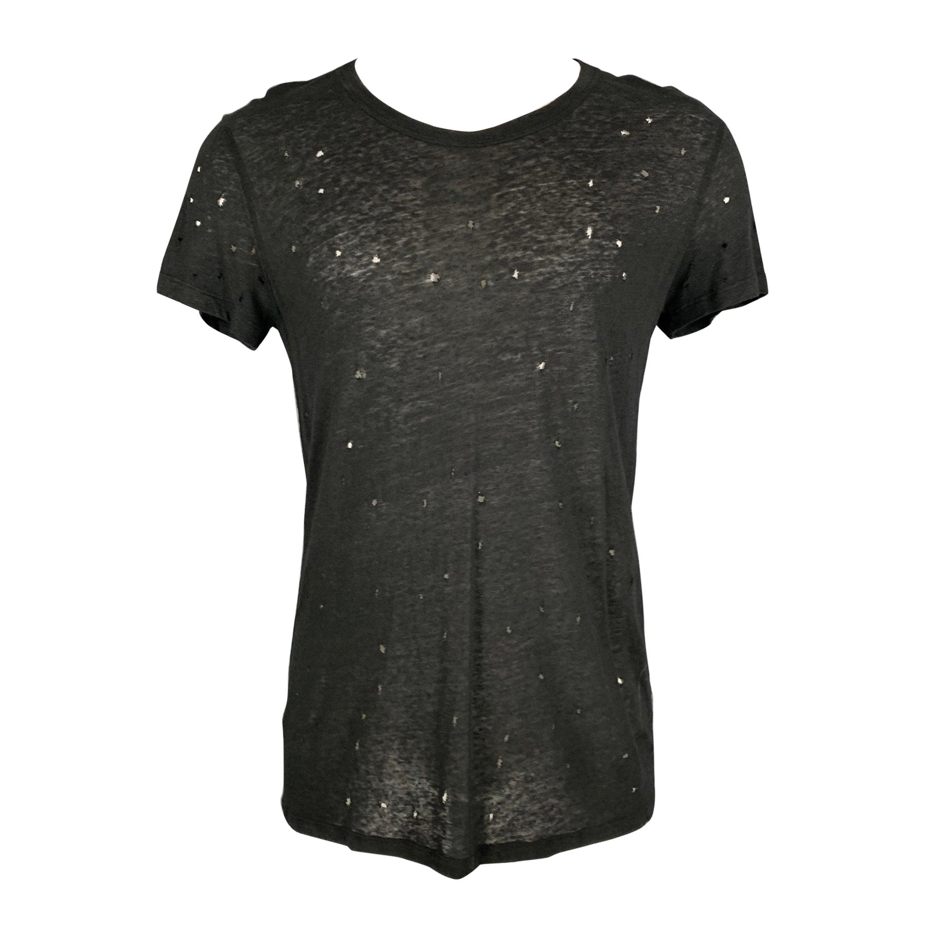 IRO Size XS Black Linen Distressed Crew-Neck T-shirt For Sale