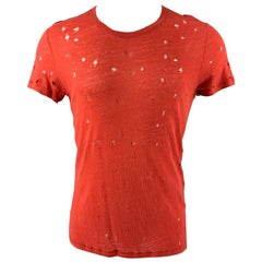 IRO Größe XS Rotes Distressed Leinen T-Shirt mit Rundhalsausschnitt