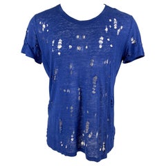 IRO Size XS Royal Blue Distressed Linen Crew-Neck Clay T-shirt