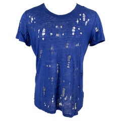 IRO Size XS Royal Blue Distressed Linen Crew-Neck Clay T-shirt