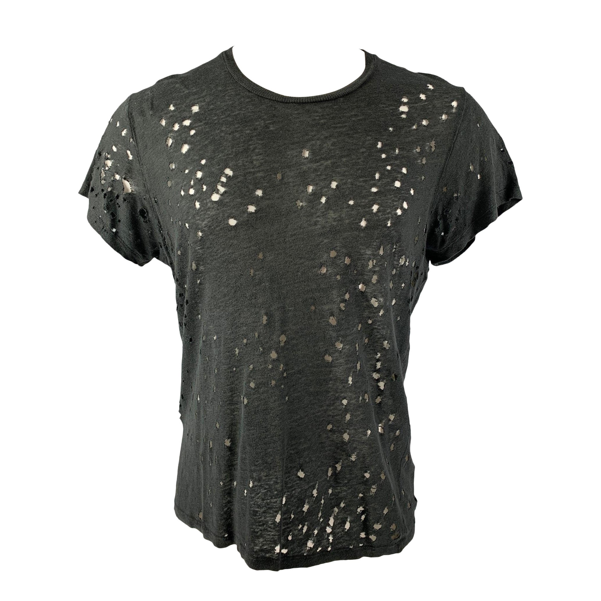 IRO Size XS Black Distressed Linen Crew-Neck T-shirt For Sale