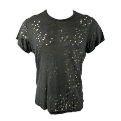 IRO Taille XS T-shirt col ras du cou en lin noir vieilli
