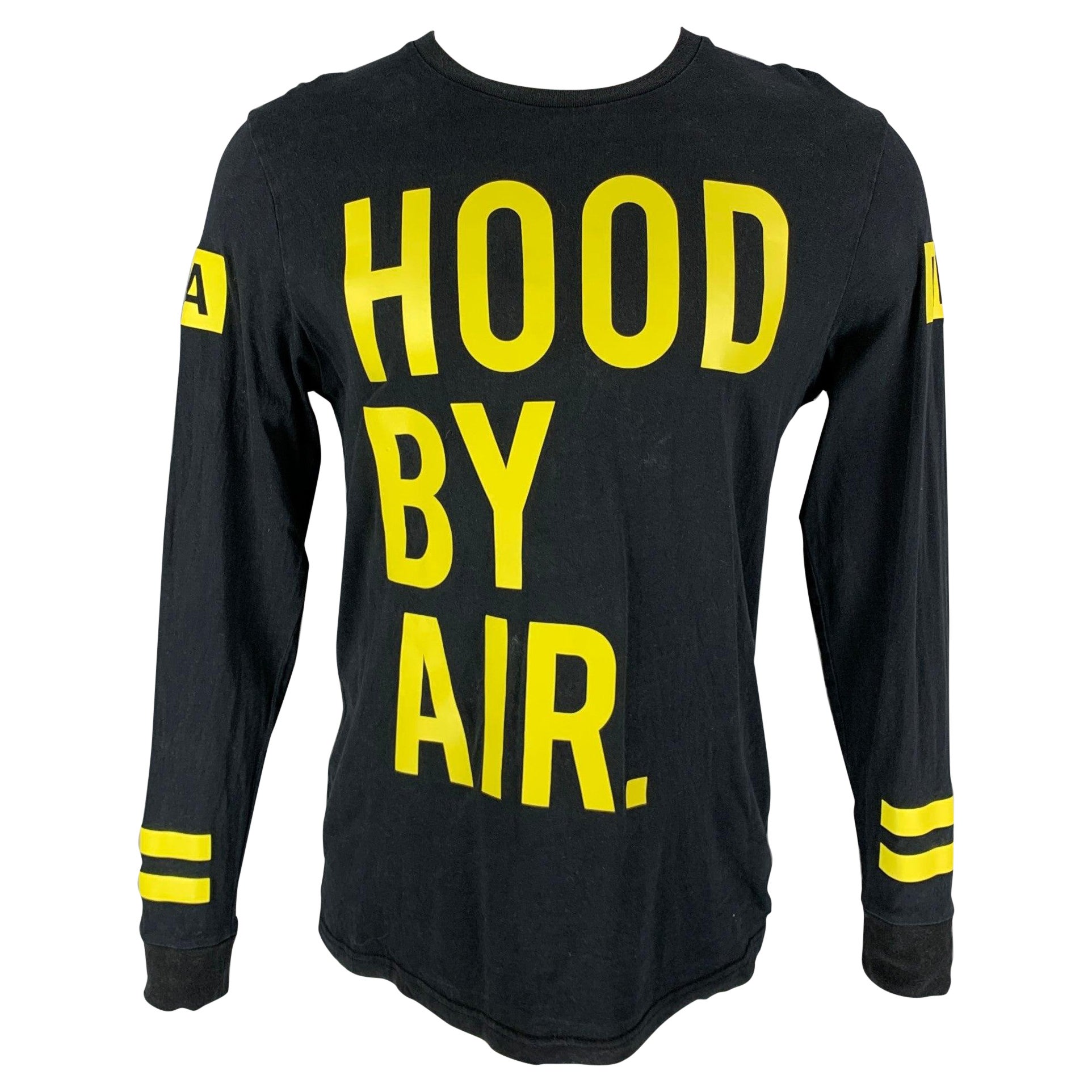 HOOD BY AIR Size S Black & Yellow Logo Cotton Pullover T-shirt For Sale
