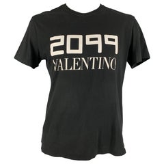 VALENTINO Size L Black & White 2099 Logo Cotton Crew-Neck T-shirt