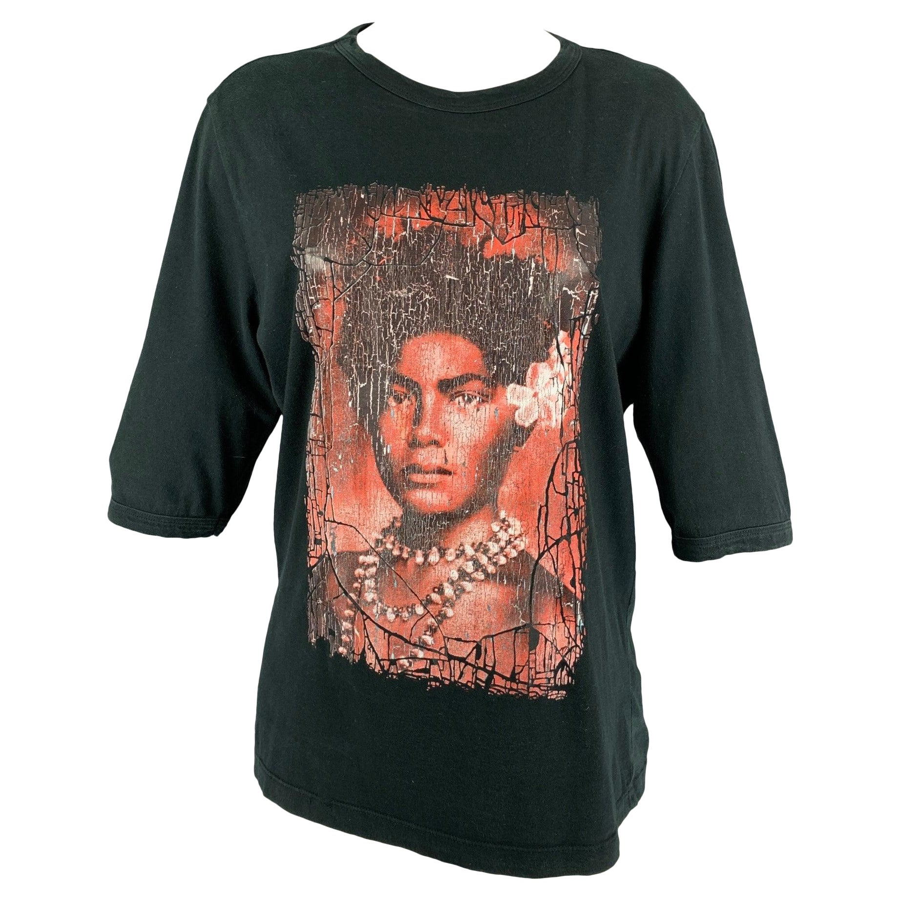 Vintage JEAN PAUL GAULTIER Size L Black Cotton Graphic T-Shirt For Sale