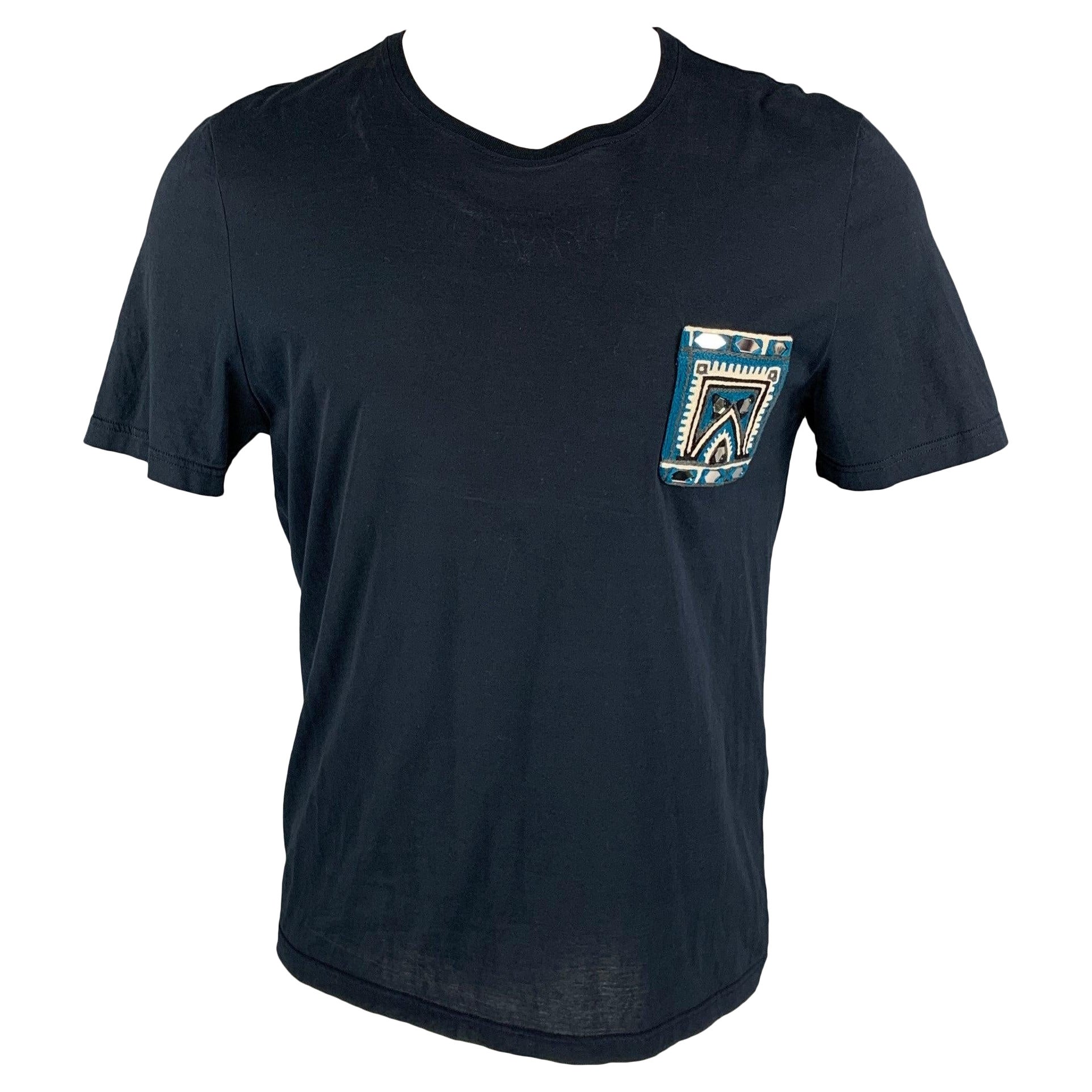 BURBERRY PRORSUM Fall 2016 Size S Navy Cotton Rajastani Mirror Pocket T-shirt For Sale