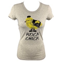LOVE MOSCHINO Size 4 Grey & Yellow Rock Chick Graphic Print Cotton T-Shirt