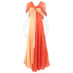 70s BILL BLASS tangerine silk chiffon gown