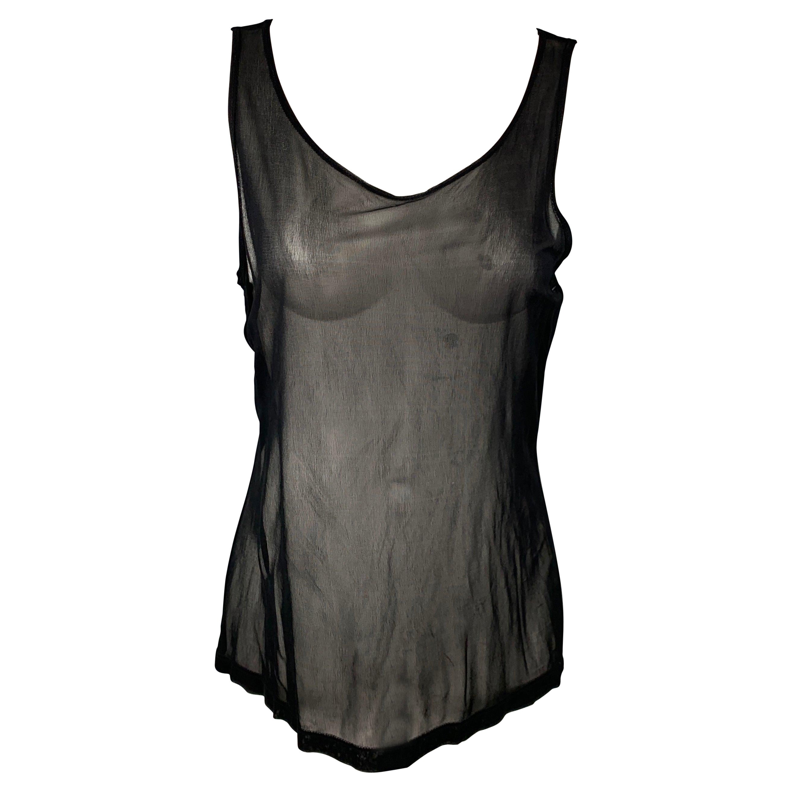 CALVIN KLEIN COLLECTION Size M Black Mesh Viscose Tank Top For Sale