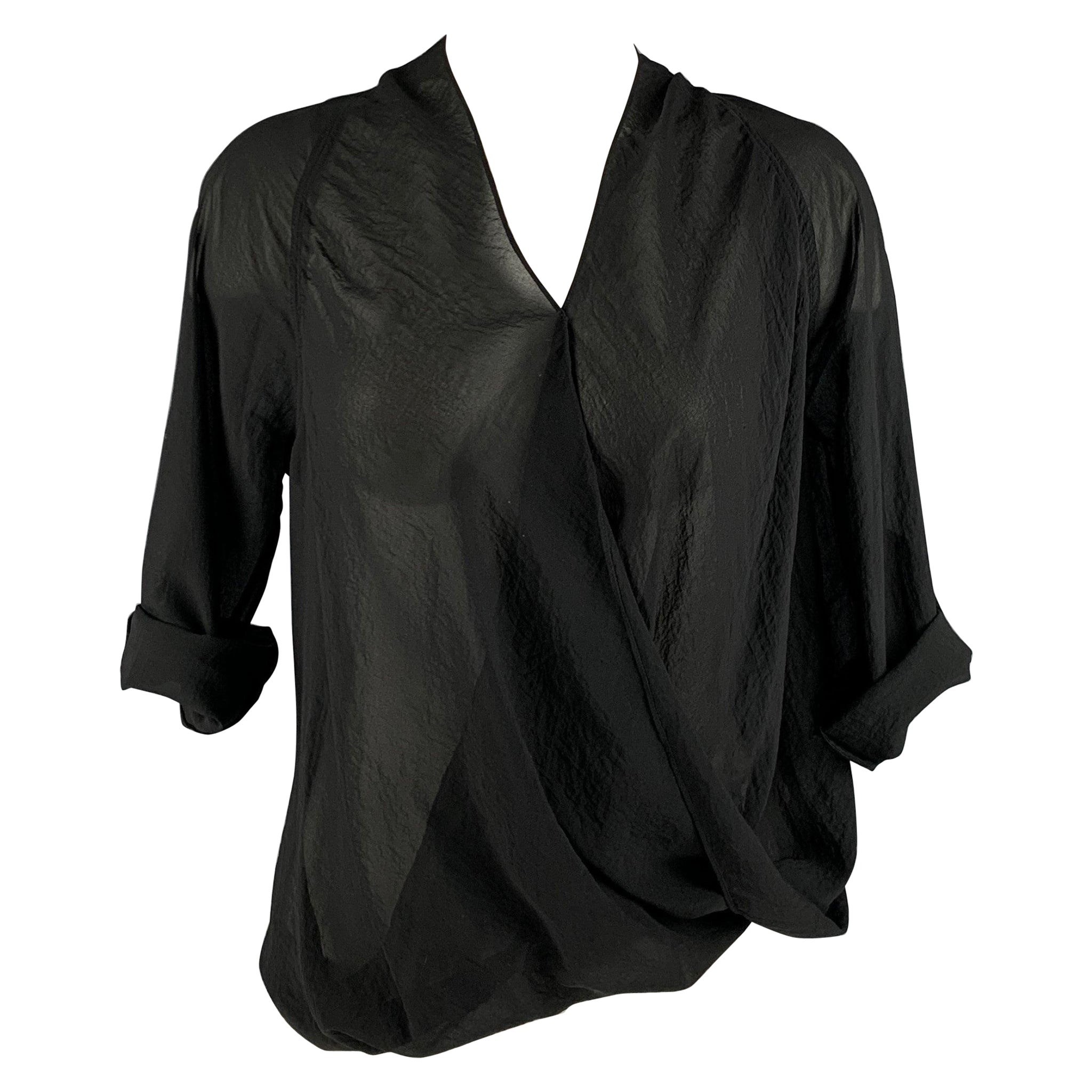 HELMUT LANG Size S Black Polyester V Neck Casual Top For Sale